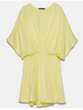 Zara Pale Yellow V-Neck Swim Cover-Up Dress